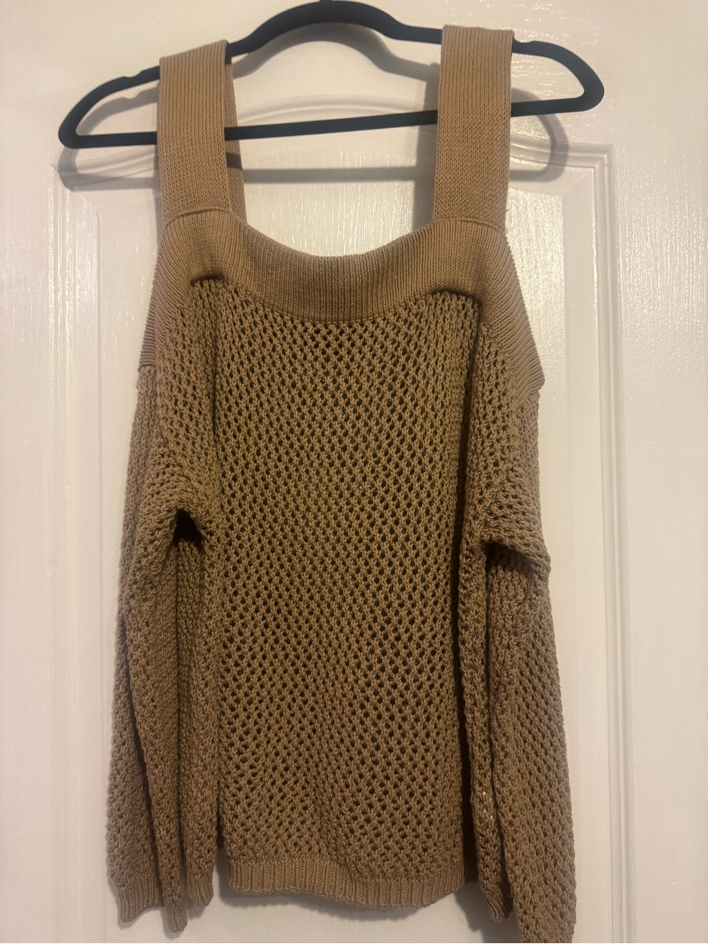 Cold-Shoulder Knit Sweater in Tan